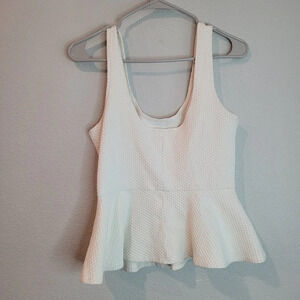 Ganni Women's Peplum Tank Top Size S White Solid Cotton Sleeveless Scoop Neck
